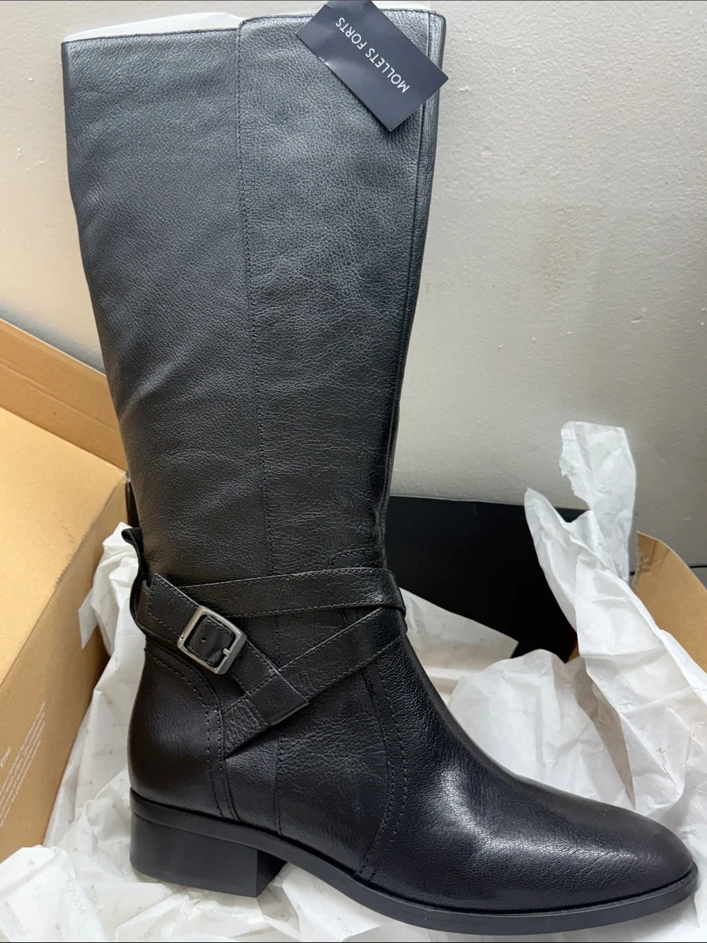 Naturalizer RENA 2 Black Leather Knee-High Buckle Riding Boots Women Sise 7.5W